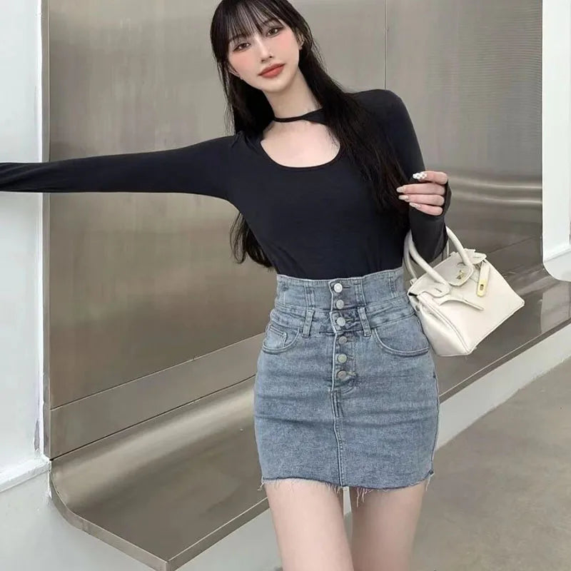 Xpqbb Super High Waist Button Up Denim Skirts Women Sexy Skinny Hot Girl Package Hip Skirt Woman Korean Streetwear Mini Skirts - Dhavinci