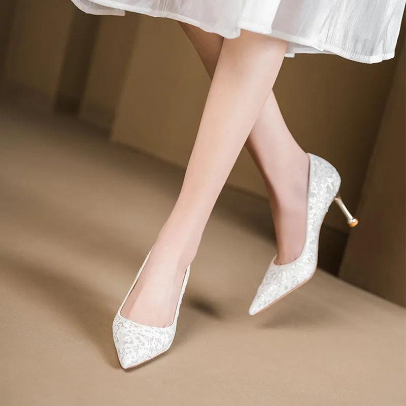 Luxury Lace-Up Thin Heels for Women - Elegant Wedding Party Pumps - Dhavinci