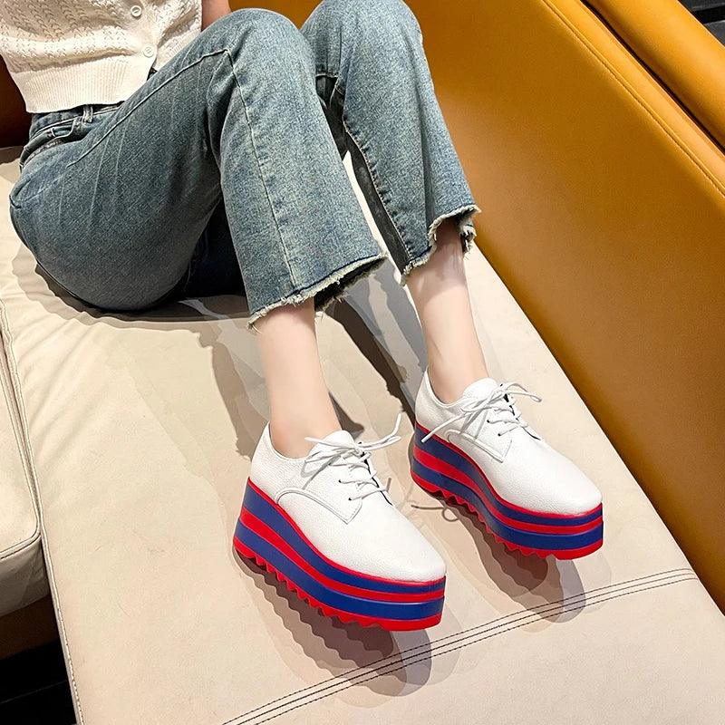 Mix Color Platform Sneakers | Chunky Vulcanized Shoes for Women - Dhavinci