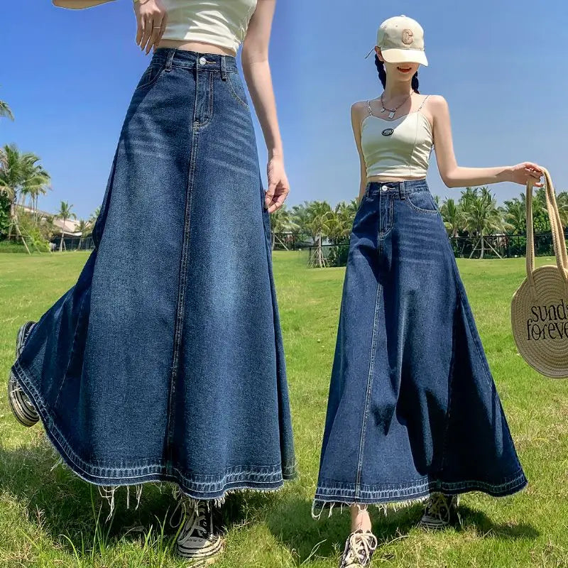 Denim Skirts Women Autumn Streetwear Y2k New High Waist A-line Casual Pocket Female Jeans Skirts Korean Style Ladies Skirt - Dhavinci