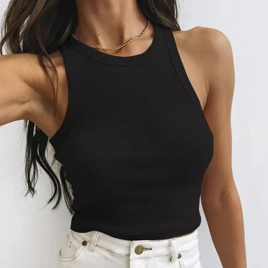 Women's Off-Shoulder Tank Top | Sexy Ribbed Knit Crop & Casual Vest - Dhavinci