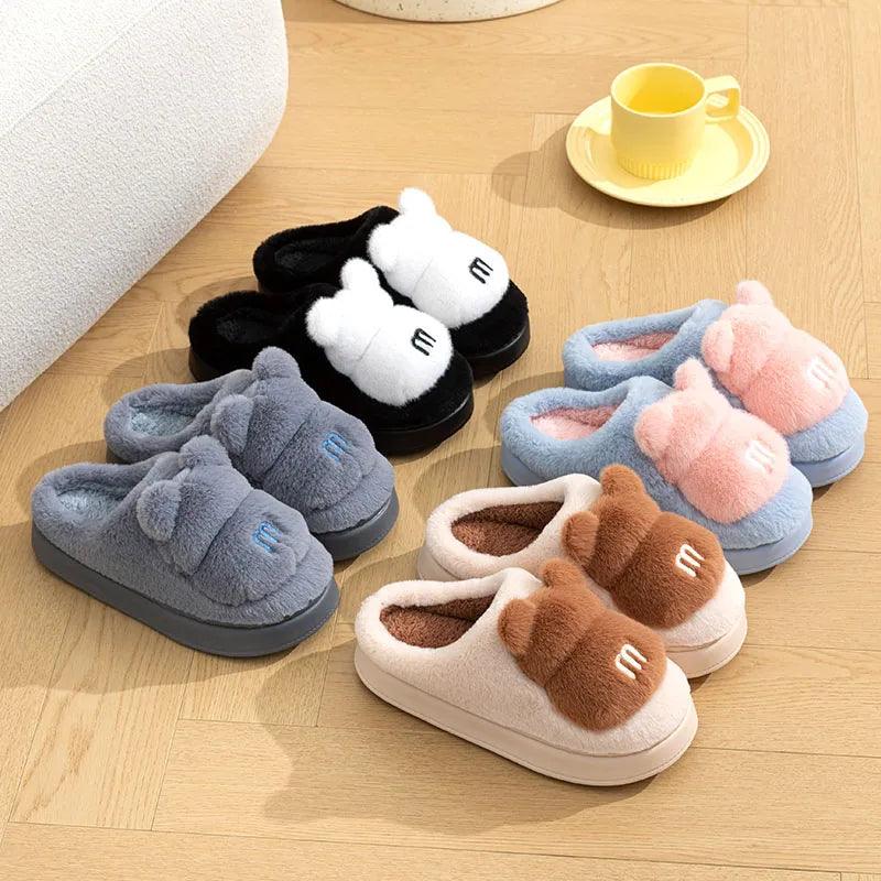 Bear-Themed Fluffy Winter Slippers for Women | Warm Home Shoes - Dhavinci