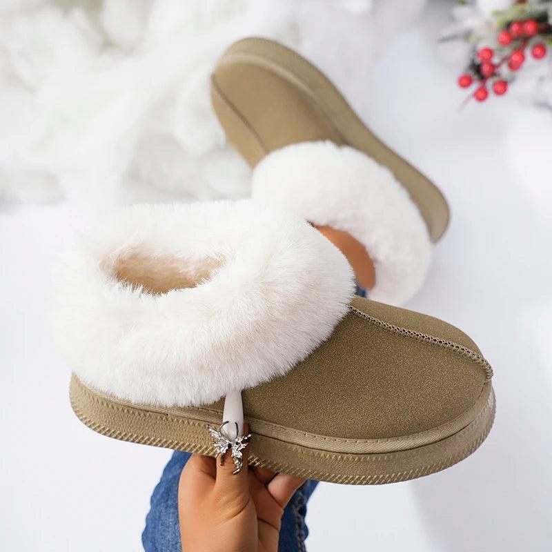 Faux Fur Winter Snow Boots for Women | Warm Suede Ankle Boots - Dhavinci