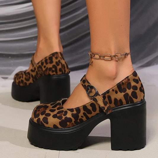 Leopard Super High Heel Mary Janes | Platform Ankle Buckle Pumps - Dhavinci