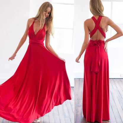 Sexy Multiway Wrap Red Maxi Dress | Convertible Boho Bridesmaid Dress - Dhavinci