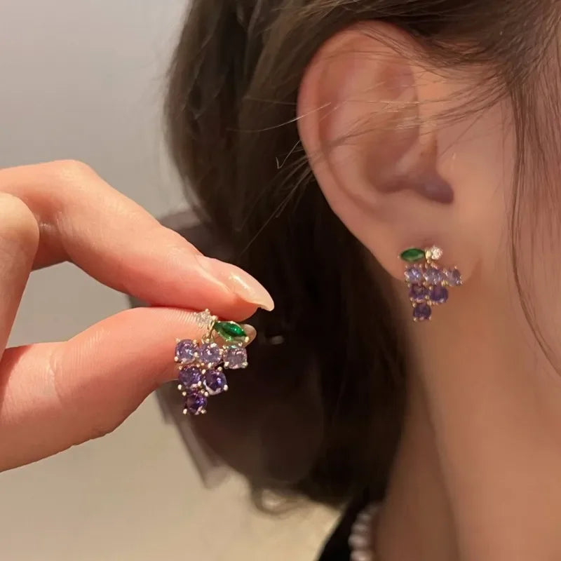 Purple Zircon Grape Stud Earrings | Cute & Fashionable Jewelry