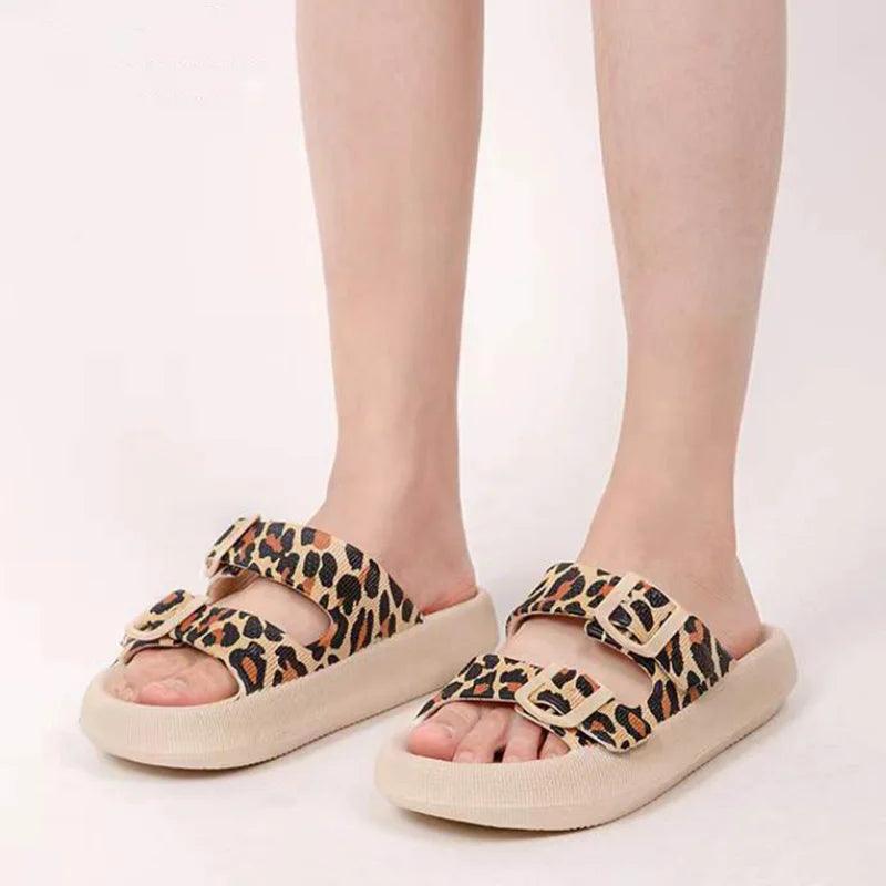 Leopard Print Cloud Slippers for Women - Adjustable & Stylish - Dhavinci