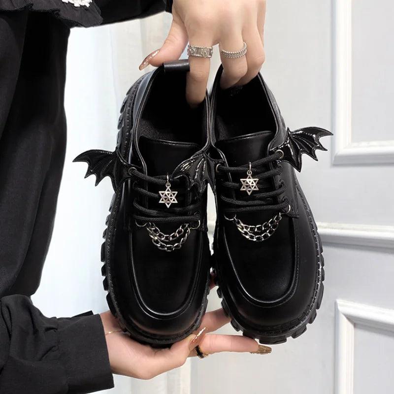 Y2K Punk Platform Shoes for Women | Gothic Metal Chain Leather Pumps - Dhavinci