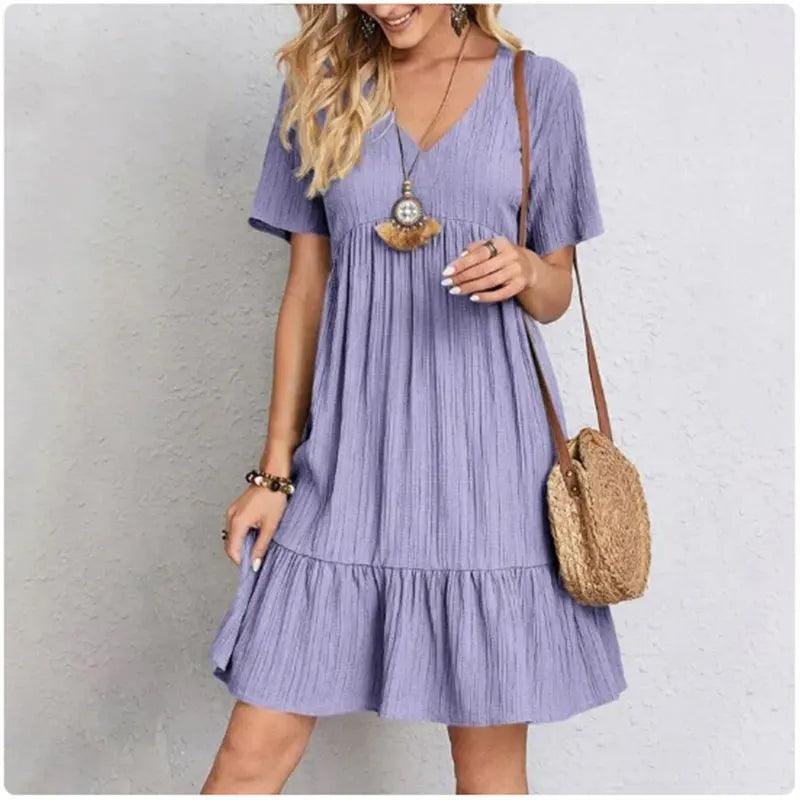 V-Neck Peplum Dress for Women | Summer Fit & Flare Ruffle Dress - Dhavinci