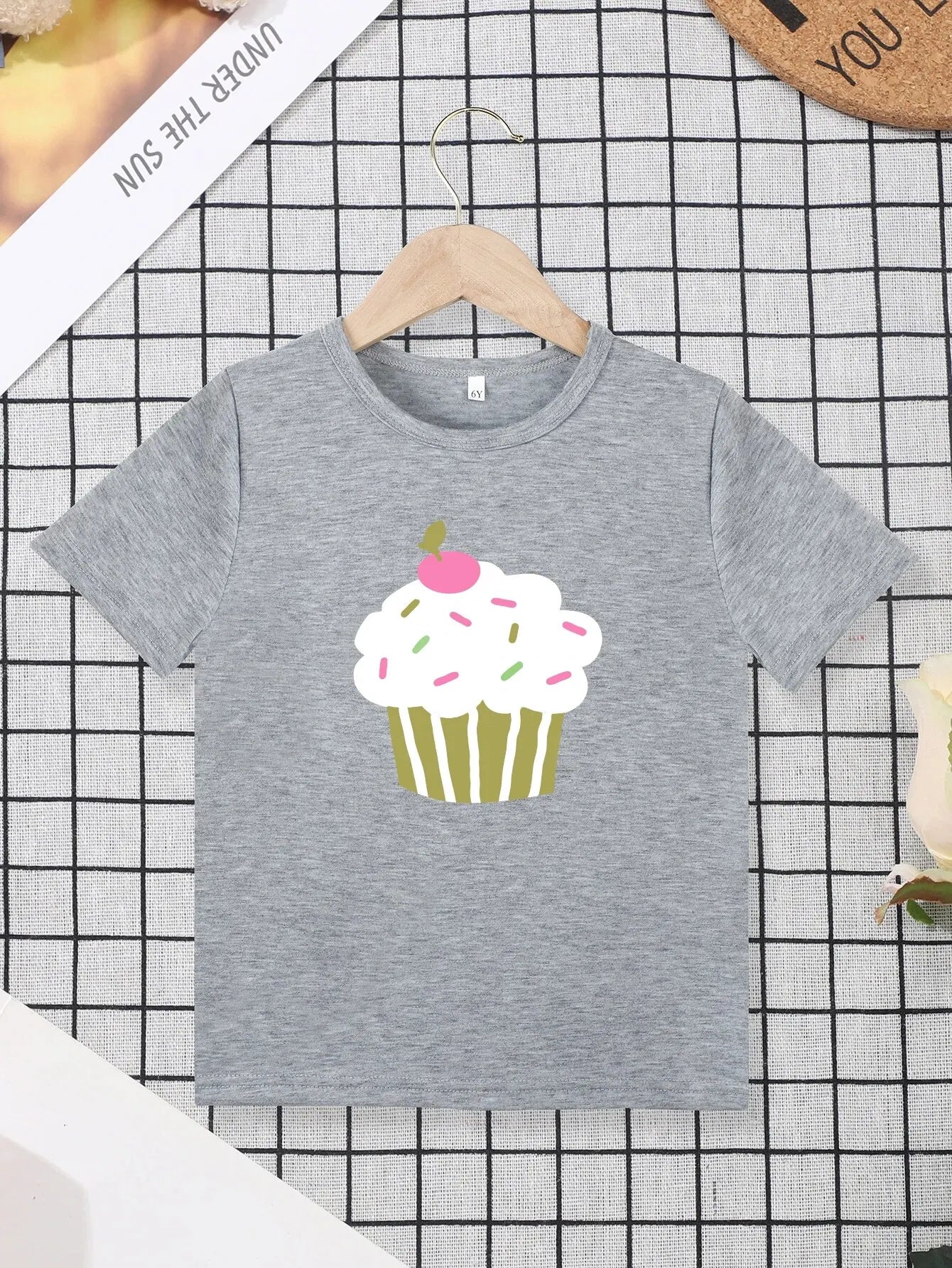 Girls Cupcake Graphic T-Shirt | Casual Short Sleeve Kids Top - Dhavinci