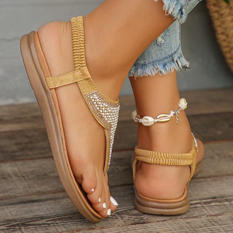 Luxury Bead Sandals | Women’s Crystal Clip Toe Summer Shoes - Dhavinci