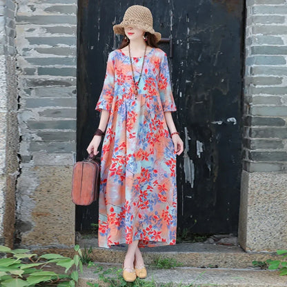 Elegant Comfortable Loose Streetwear Women Clothing Summer Dress for Women Fashion Casual Vintage Ethnic Style Clothes Print - Dhavinci