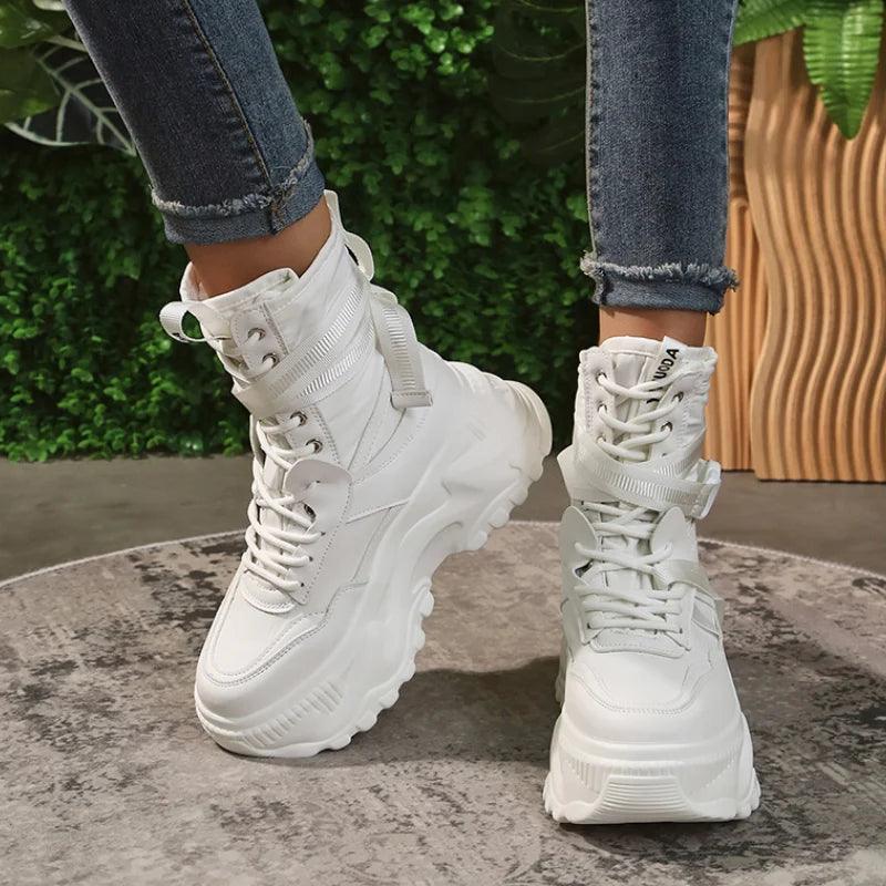 Chunky Platform Vulcanized Boots for Women | Breathable Spring Ankle Boots - Dhavinci