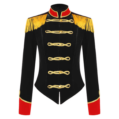 Women Halloween Circus Ringmaster Cosplay Costume Long Sleeve Stand Collar Velvet Jacket Coat for Theme Party Festival Roleplay - Dhavinci