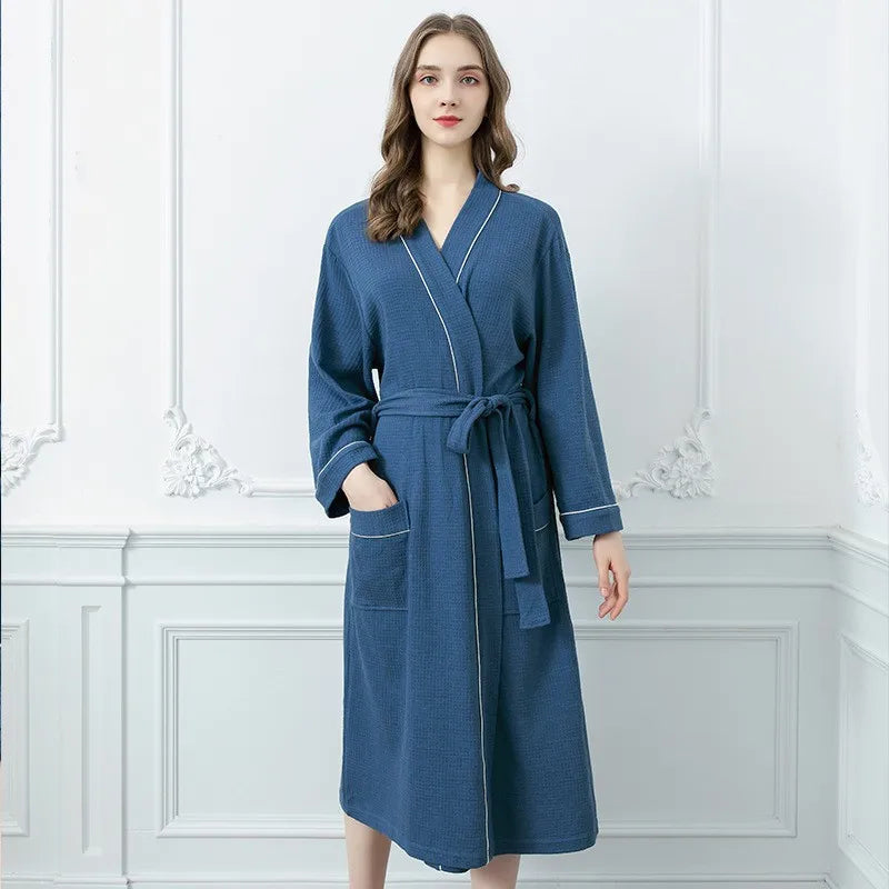 Spring Autumn Soft Comfortable Loungewear Japanese Bathrobe Women's Long Pajamas Couple Sleepwear Thin Waffle Absorbent Yukata - Dhavinci