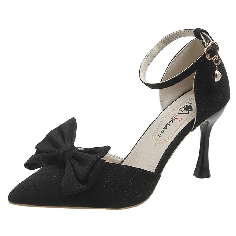 Fashion Bowknot Ankle Strap Pumps for Women - Silk Super High Heels - Dhavinci