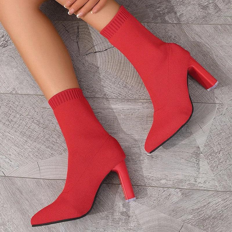 Knitted High Heel Ankle Boots for Women | Pointed Toe Sock Boots - Dhavinci