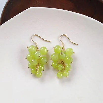 Mini Grape Earrings | Trendy Green Bead Dangle Jewelry for Women