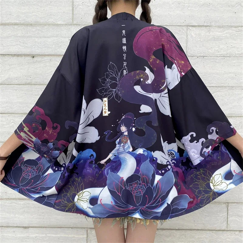 Bebovizi Japanese Style Flaming Phenix Print Cardigan Kimono Harajuku Women Men Sexy Yukata Female Streetwear Traditional Haori - Dhavinci