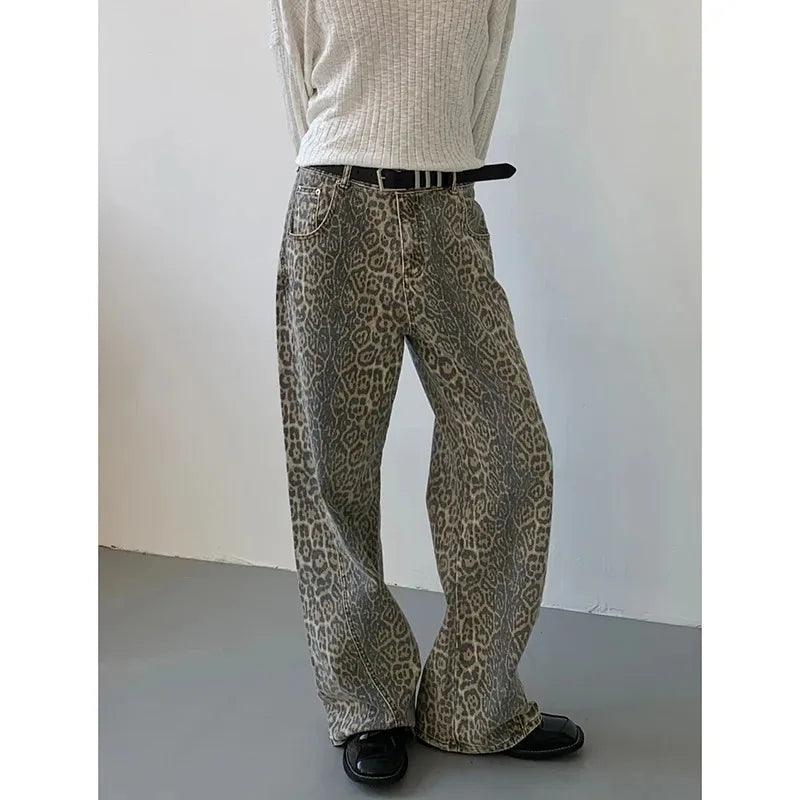 Leopard High-Waist Wide-Leg Jeans | Y2K Streetwear for Women - Dhavinci