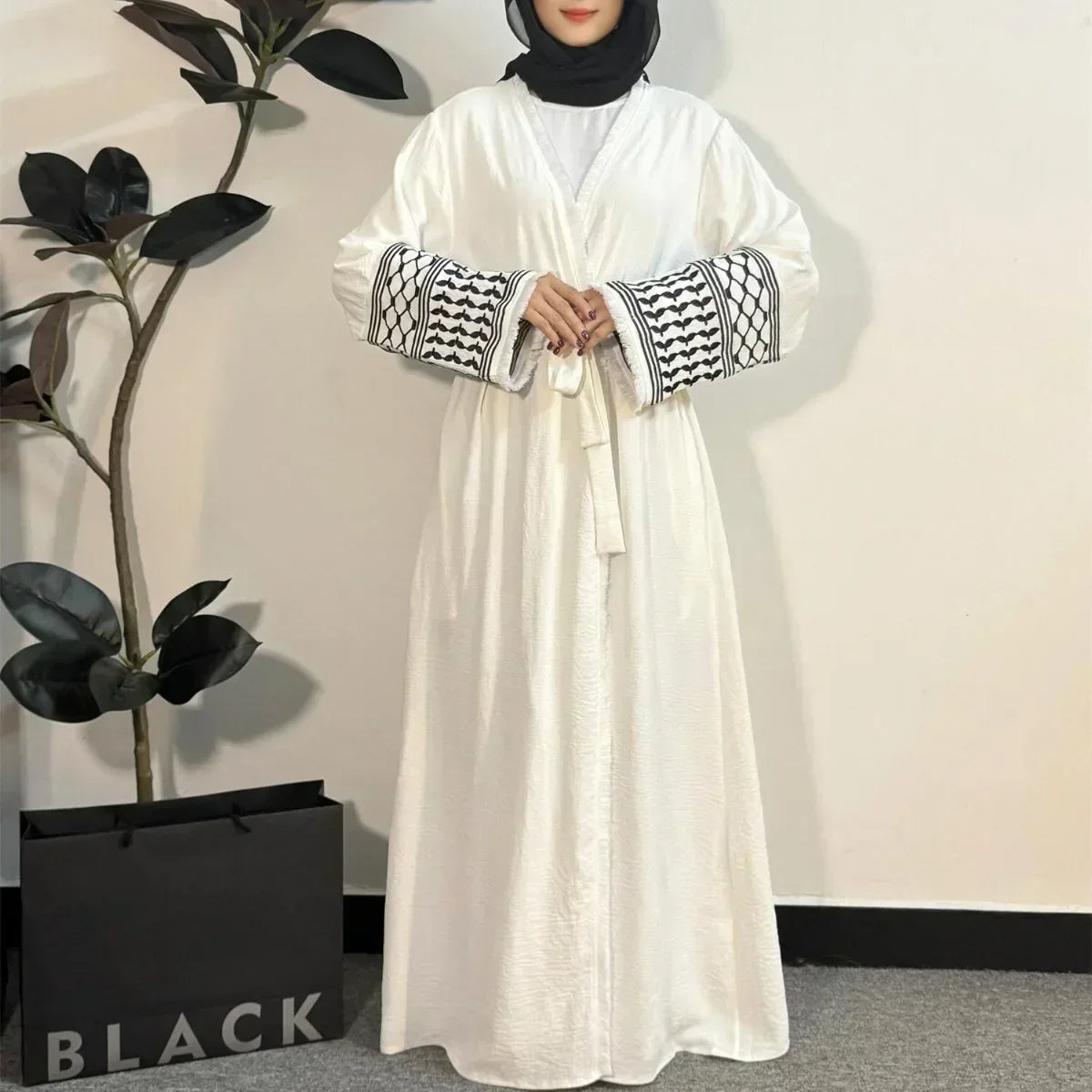 Open Front Abaya Muslim Long Sleeve Cardigan Abayas Maxi Dress Women's Clothing Tassel Embroidery Out Kaftans Women Jilbabs - Dhavinci