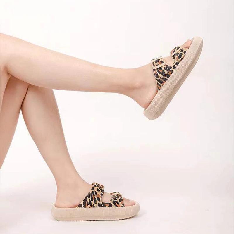 Leopard Print Cloud Slippers for Women - Adjustable & Stylish - Dhavinci