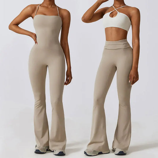 Sports Jumpsuit for Women | Flare Pants One-Piece Yoga Suit & Gym Outfit - Dhavinci