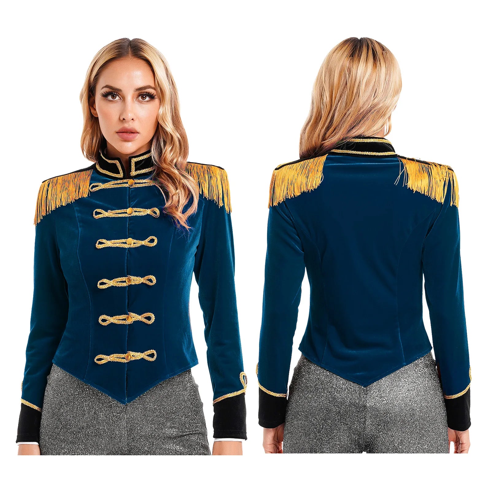 Women Halloween Circus Ringmaster Cosplay Costume Long Sleeve Stand Collar Velvet Jacket Coat for Theme Party Festival Roleplay - Dhavinci