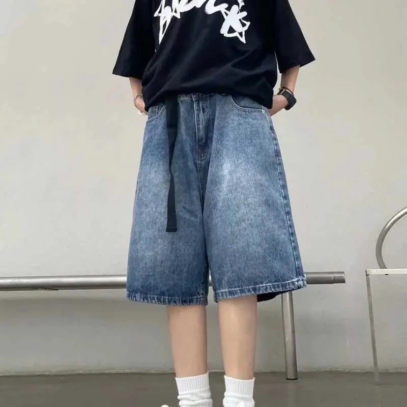 High Street Retro Blue Jeans Shorts Women Summer New Baggy Wide Leg Denim Half Pants Fashion Streetwear Y2k Clothing Oversize - Dhavinci