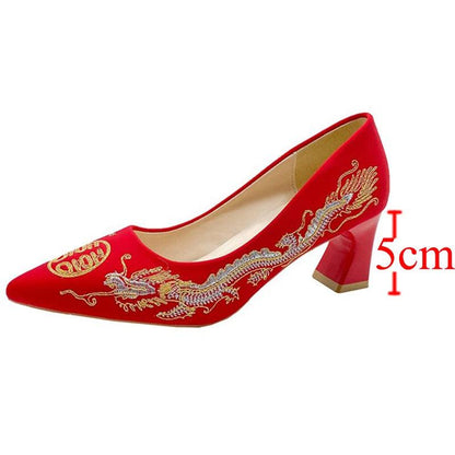 Red Embroidered Bridal Shoes - Elegant Chinese Style High Heels - Dhavinci