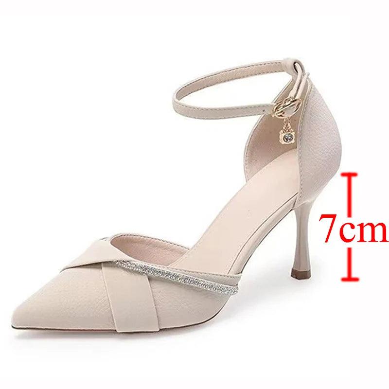 Bling Crystal Ankle Strap Pumps for Women - Pointed Toe High Heels - Dhavinci