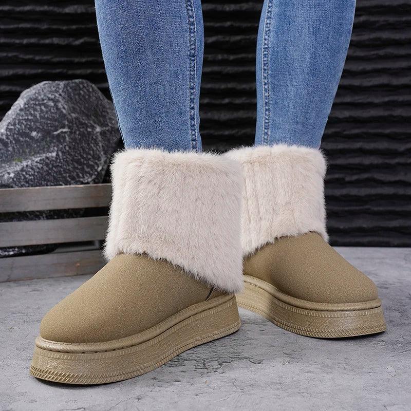 Warm Faux Fur Snow Boots for Women | Non-Slip Plush Platform Ankle Boots - Dhavinci