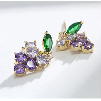 Purple Zircon Grape Stud Earrings | Cute & Fashionable Jewelry