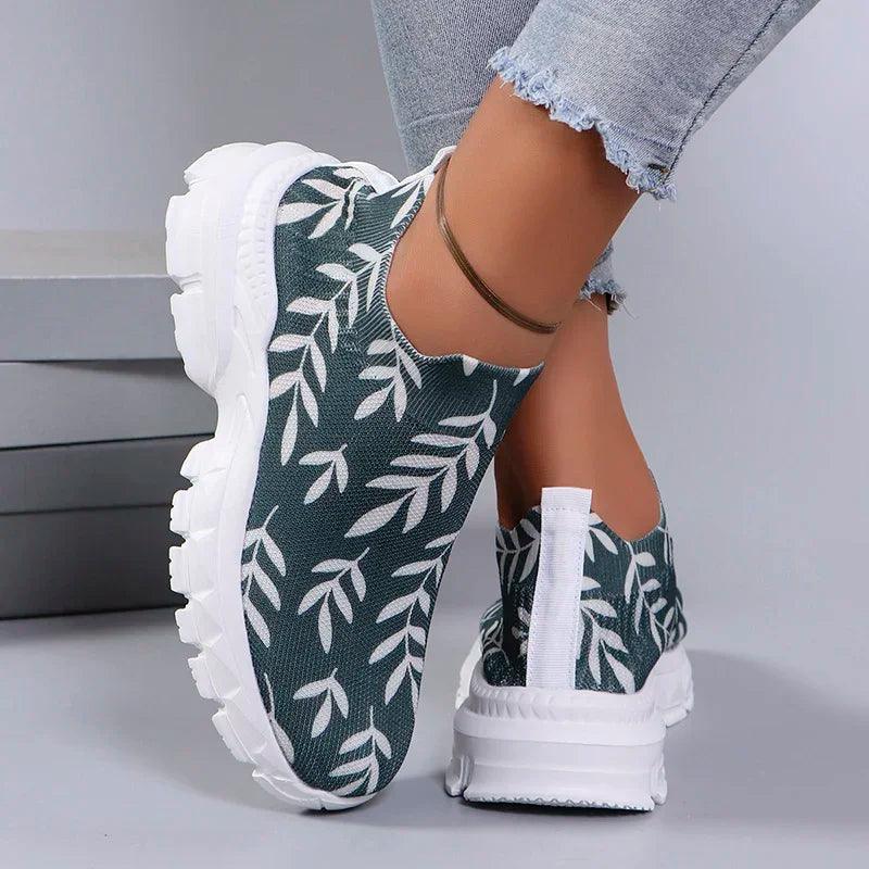 Print Design Platform Sneakers for Women | Slip-On Breathable Running Shoes - Dhavinci