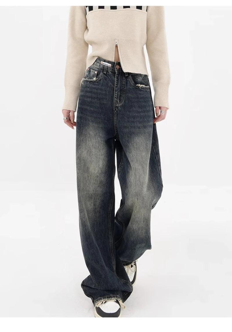 Harajuku Y2K Loose Jeans for Women | Retro High-Waisted Wide Leg Denim - Dhavinci