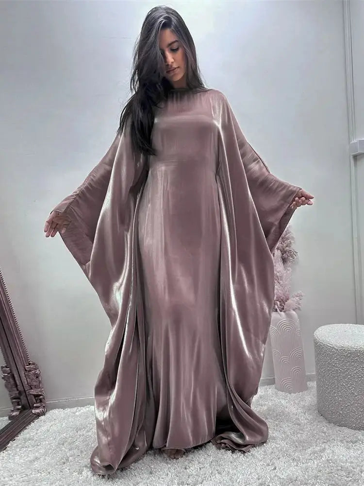 Ramadan Summer Batwing Sleeve Satin Butterfly Abaya Islam Muslim Maxi Dress Kebaya Women Kaftan Robe Musulmane Femme Vestidos - Dhavinci