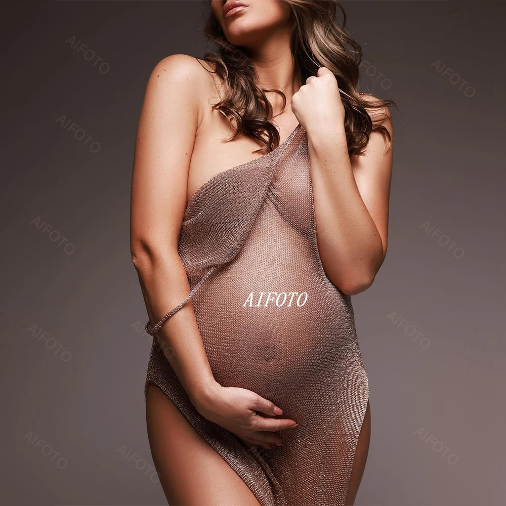 Women's Dresses For Photo Shooting Maternity Dress Gold Knitted Robe Gowns Pregnancy Photography Props Clothing Pregnant Woman - Dhavinci