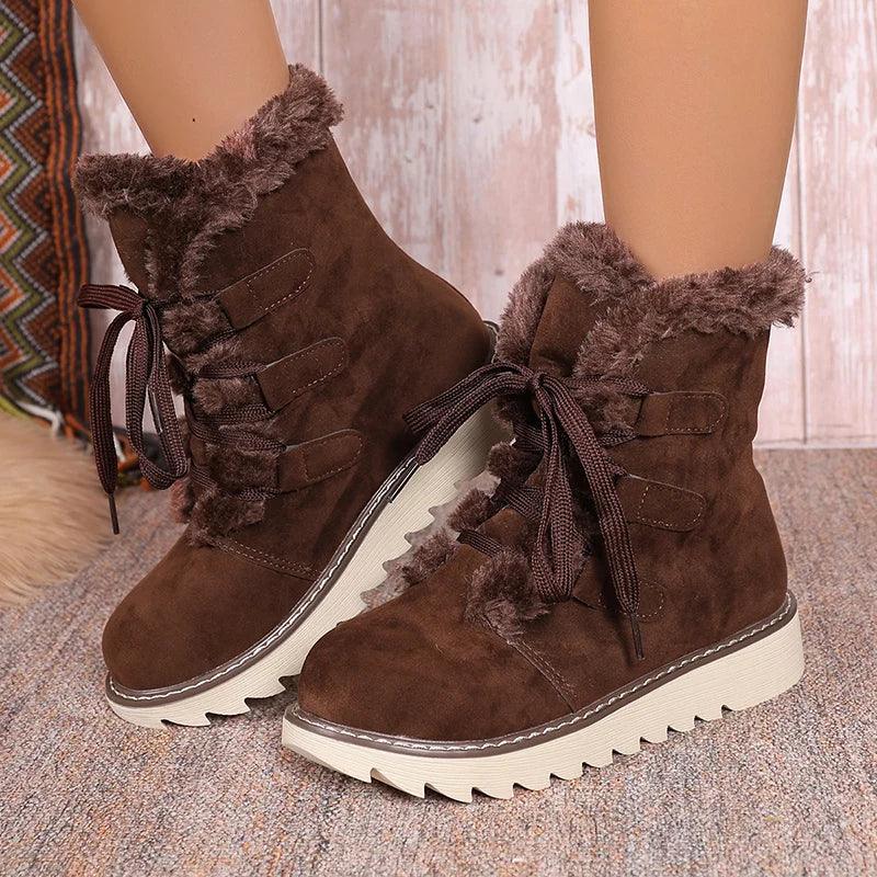 Lace-Up Plush Winter Ankle Boots for Women | Warm Snow Shoes &nbsp; - Dhavinci