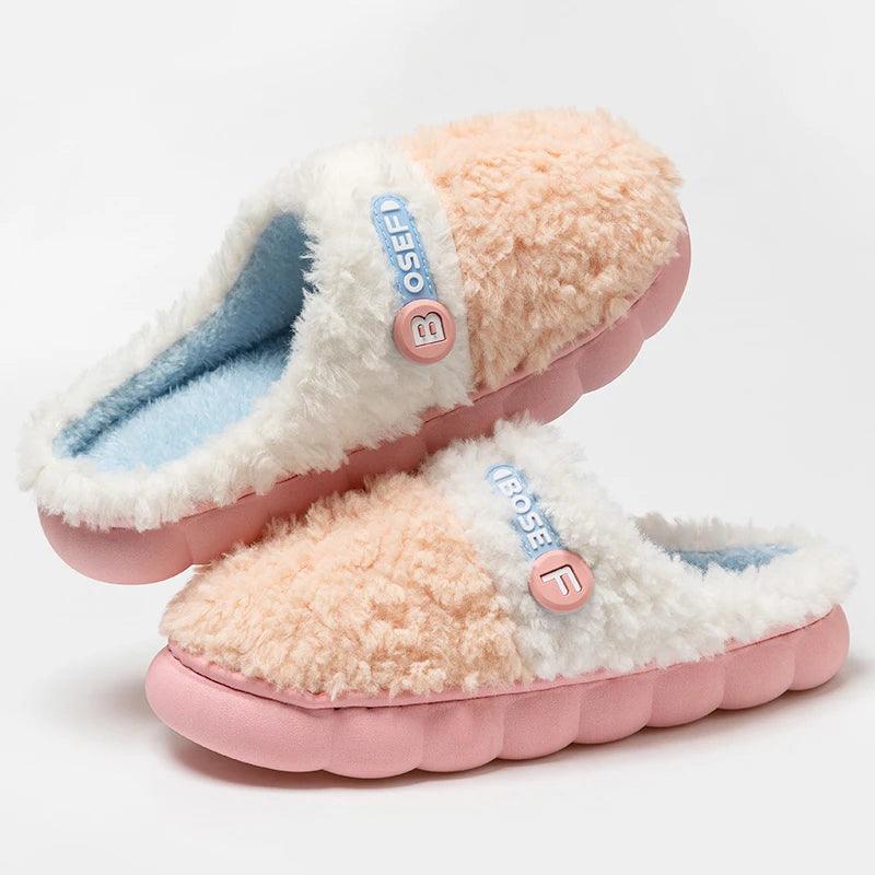 Winter Fluffy Slippers for Women | Closed-Toe Plush Home Shoes - Dhavinci