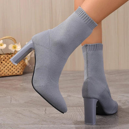 Knitted High Heel Ankle Boots for Women | Pointed Toe Sock Boots - Dhavinci