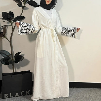 Open Front Abaya Muslim Long Sleeve Cardigan Abayas Maxi Dress Women's Clothing Tassel Embroidery Out Kaftans Women Jilbabs - Dhavinci