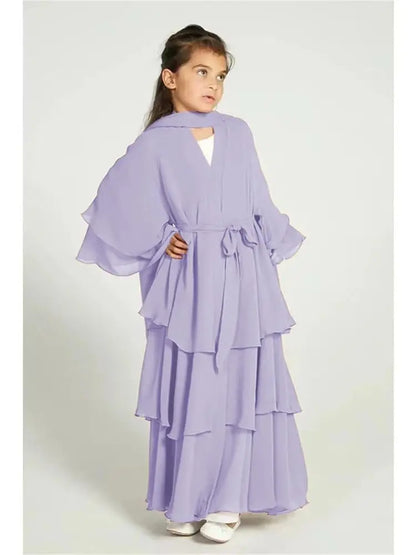 Ramadan Chiffon Muslim Kids Abaya Girls Set Dubai Turkey Islam Hijab Dress Khimar Prayer Clothes For Women Kebaya Robe Musulmane - Dhavinci