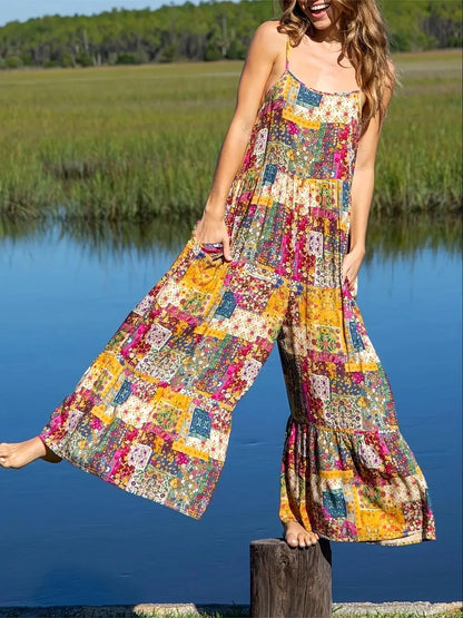 Casual Women’s Jumpsuit | Loose Wide Leg Printed Overalls