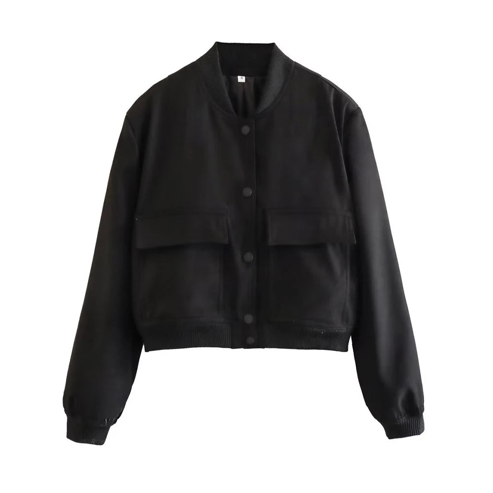 Fashionable Bomber Jacket for Women | Vintage Button Front Coat with Pockets - Dhavinci