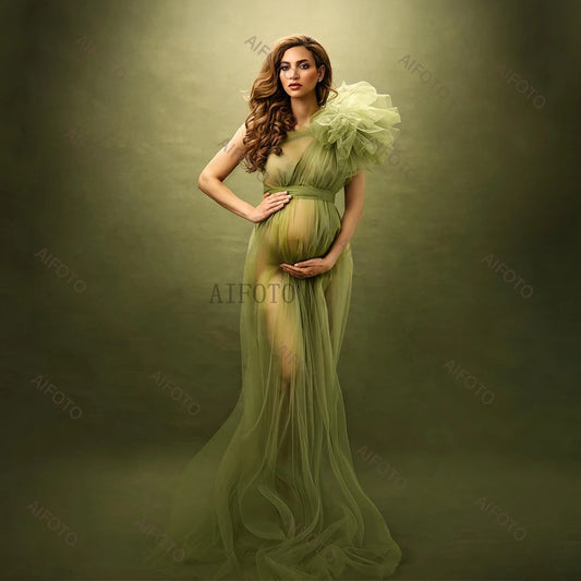 Maternity Photography Props Dresses One Shoulder Tulle Sexy See Thru Mesh Gowns Pregnancy Photo Shoot Women's Split Long Dress - Dhavinci