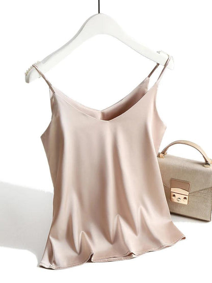 2024 Spaghetti Strap Satin Silk Cami Top for Women | V Neck Sleeveless Summer Tank - Dhavinci