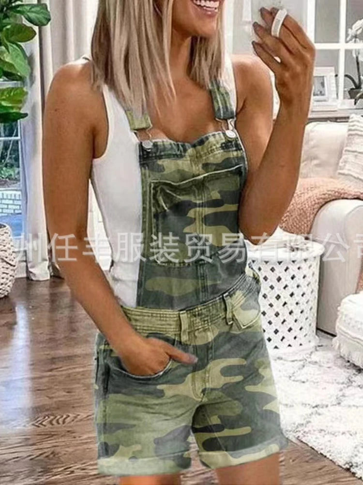 Women Rompers Jeans Jumpsuits One Piece Overalls Washing Denim Shorts Button Loose Casual Pockets Knee Length 2024 Summer - Dhavinci