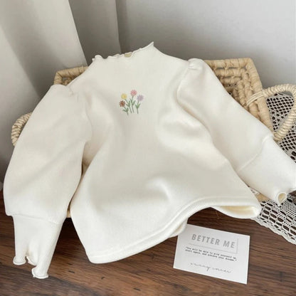 Cute Baby Girls Winter Top | Puff Sleeve Embroidery Sweater - Dhavinci