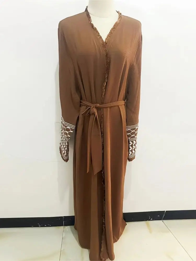 Ramadan Open Embroidery Tassel Kimono Abaya | Luxury Dubai Kaftan Dress - Dhavinci