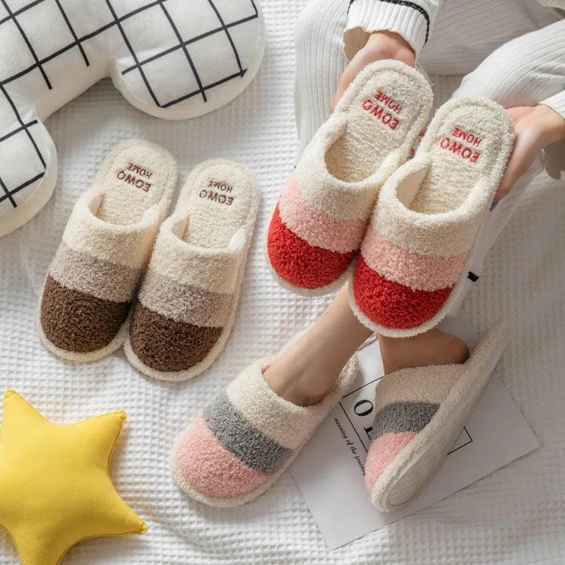 Cozy Mix Color Plush Slippers for Couples | Non-Slip Indoor Comfort - Dhavinci